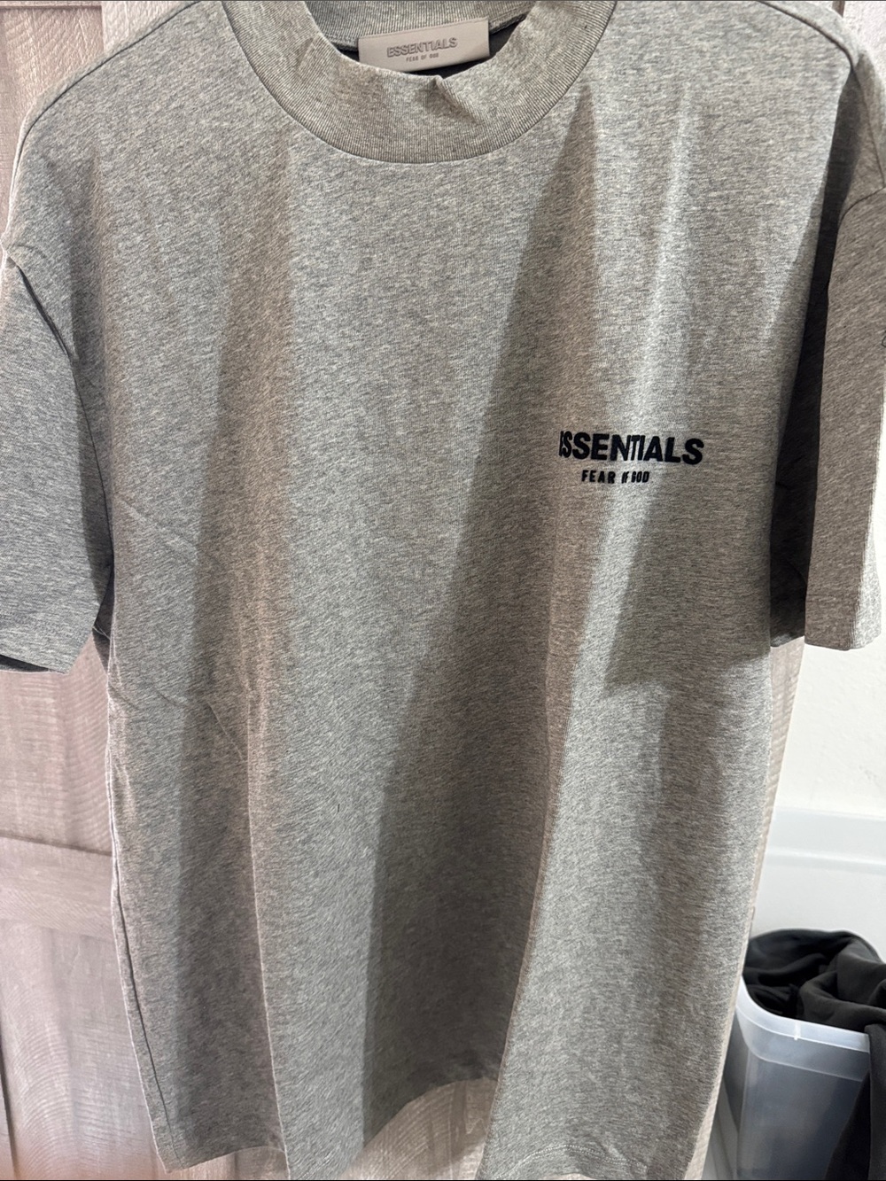 Fear of God Essentials Short Sleeve Tee in Heather Grey with Black Logo 125BT212